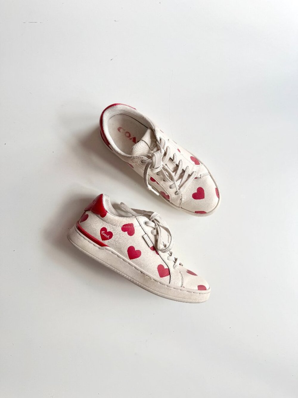 COACH Lowline Red Valentine's Day Heart Print Leather Low Top Sneakers, Size 5.5